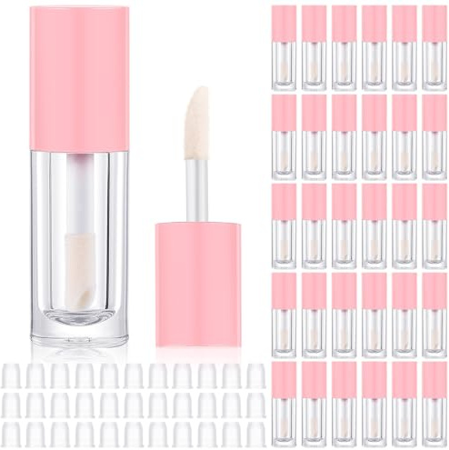 Tatuo 30 Pcs 6ml Empty Lip Gloss Tubes with Wand Bulk Lip Refillable Gloss Containers Cosmetic Bottles with Rubber Stoppers for Lipstick Eyelash Growth Liquid DIY Makeup Kit(Pink)