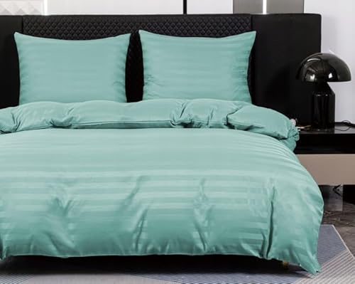 TEXTILOVE Bettwäsche 3-teilig Set 160x200 cm Mint Gestreift aus Damast Mikrofaser Elegant Aesthetic Hotelbettwäsche 1 Bettbezug und 2 Kissenbezüge 70x80 cm Oeko-TEX 100