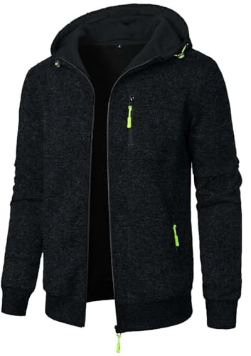 XCXC Herren Kapuzenjacke mit Reißverschluss Männer Jacke Strickjacke mit Brusttasche und Seitentaschen Trainingsjacke Freizeitjacke Übergangsjacke für Herbst Winter Alltag