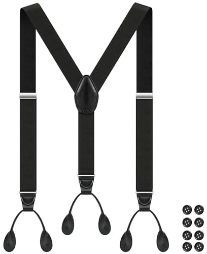 Clip Yeah Hosenträger Herren Breit 3.5cm mit knöpfen Elastisch Y-form | Stretch Hosenträger zum Knöpfen Hosenträger Herren Verstellbar Vintage Anti-rutsch Suspenders für Hochzeit Business Party