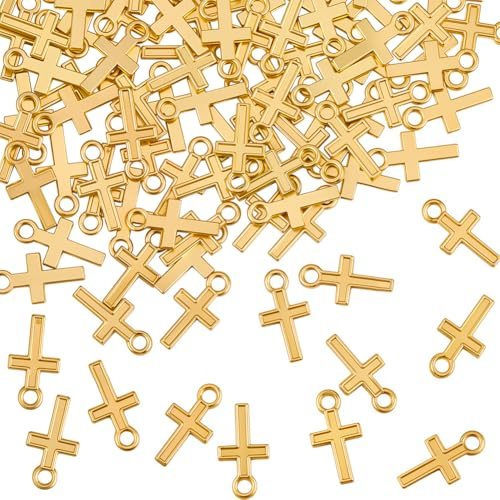 BEAMARKER 100 Stück Mini Kreuz Anhänger Legierung Golden Kleines Kreuz 16x8mm Metall Kruzifix Anhänger Perlen Für DIY Schmuckherstellung Ohrringe Halsketten Armbänder Schlüsselanhänger Handgefertigte