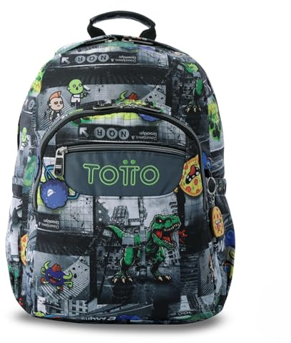 TOTTO - Mochila Escolar Adaptable a Carro, Modelo Acuareles Glitter, Capacidad 20L, Bolsillo para Pc 14, 2 Bolsillo Botella, Espaldar Ergonómico con Flujo de Aire, Correas en S, Estampado Rolly Negro