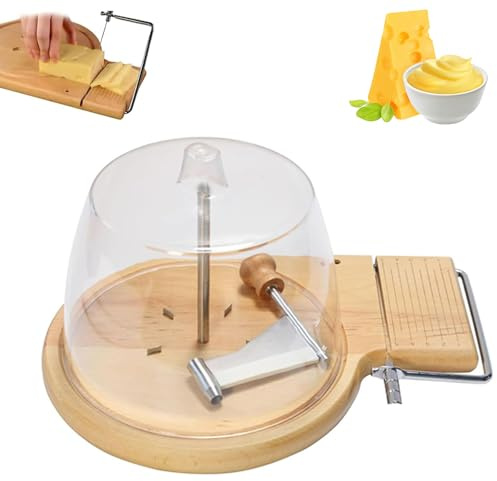 Bigodino rotante per formaggio con manico, in legno di faggio, arricciacapelli originale Girolle con spessore regolabile, in acciaio inox, per burro e cioccolato, con coperchio
