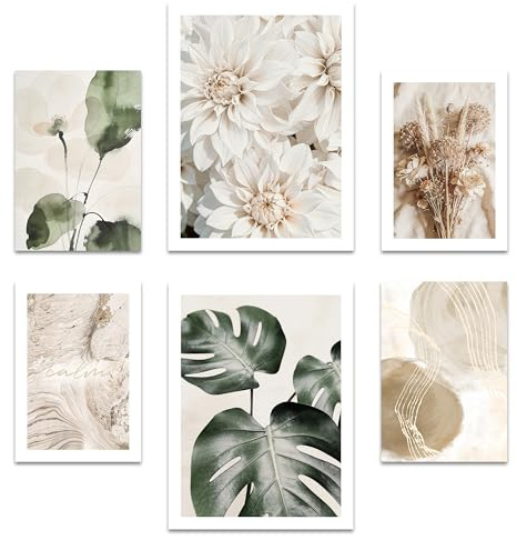 ARTFAVES® Poster Set - Beige Green Calmness - Gallery Wall Bilderwand Wohnzimmer, Schlafzimmer - 6 moderne Wandbilder Abstrakt, Kunst, Minimalistisch, Natur, Grün - ohne Bilderrahmen