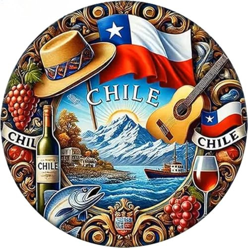 Chile Magnet Souvenir – 3D-Look Acryl Kühlschrankmagnet – Chile Flagge & Wein 8cm Deko MU L495