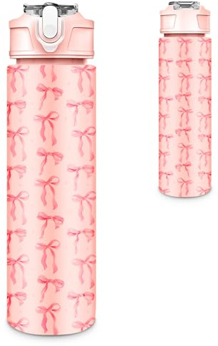 Zetrifoep 750ml Bow Water Bottle, Pink Girls Water Bottle, Reusable Leakproof Bottles, Drinks Bottles for Adults, Girls & Women, Portable Bow Waterbottle for Gym, School, Office & Travel