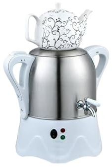 Macchina elettrica for il tè turco con caldaia in acciaio inossidabile da 3 litri e teiera in ceramica da 1 litro, funzione di mantenimento in caldo, Samovar for preparare tè nero,(Black)