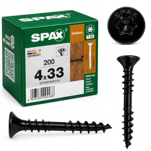 SPAX Universalschrauben WIROX 4 x 33 mm 200 Stück Holzschrauben TX20 Senkkopf Teilgewinde CUT Spitze für Holz OSB Platten Spanplatten Bodenplatten Holzboden Innenausbau
