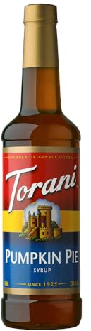 Torani Coffee Syrup, Pumpkin Pie Flavour, 750ml | Cane Sugar Drink Flavouring for Lattes, Iced Coffee & Hot Drinks, Vegetarian Friendly