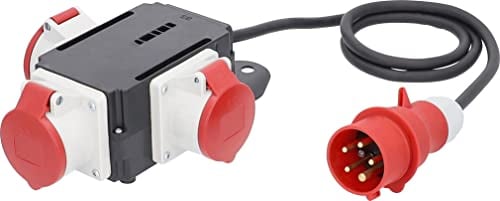 as - Schwabe MIXO Starkstromverteiler – CEE-Stecker 400V/16A/5-polig, ca. 11 kW - Starkstrom Adapter - 3 x CEE Steckdose 400 V 16 A 5-polig - 1,5 m Leitung - Außenbereich – Made Germany – IP44, 60526