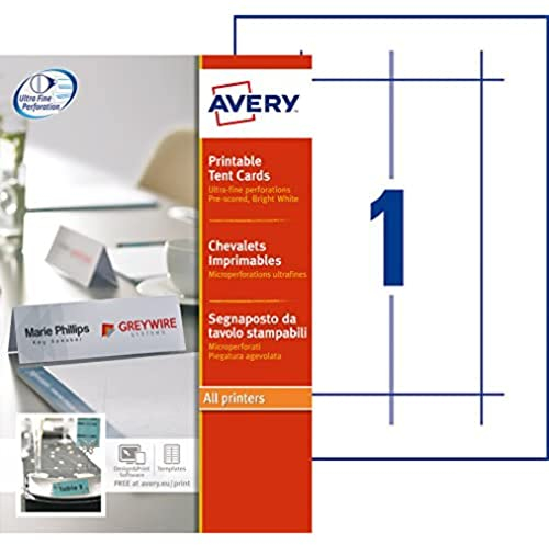 Avery L4796-20 Bedruckbare Tischkarten, 20 Blatt