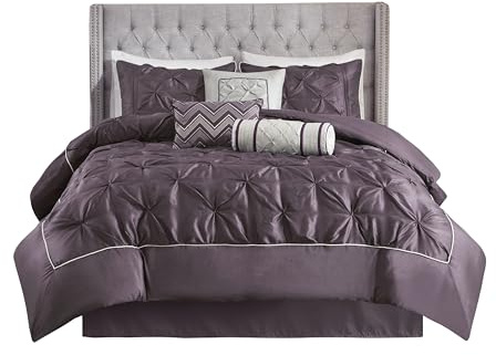 Madison Park Traditional Tufted Faux Silk Comforter Set, 7PC Queen