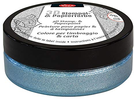 Viva Decor®️ 3D Stempel- & Papier-Farbe (Hellblau-Metallic, 50ml) Stempelfarbe für Papier, Karton, Stempelkissen - Bastelfarbe für Hochzeit, Scrapbook, Kinder UVM.