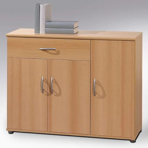 Kommode Viviane 90cm mit 3 Türen und 1 Schublade - Buche