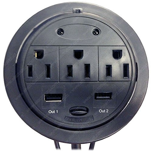 Power Tap Grommet with Hidden Power Center w/ 3 Power and 2 USB