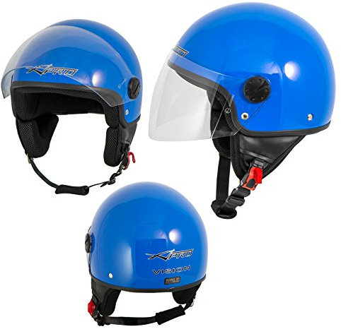 A-Pro Motorradhelm Motorrad Roller Jet Helm Demi Mit Viser Blau S