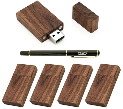 Yaxiny 5 Clés USB 2.0/3.0 rectangulaires en bois de noyer 2.0/8GB Wood USB Disk-4
