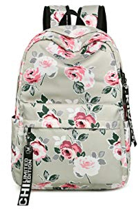 Popoti Unisex Rucksack Nylon Daypack,Multifunktion Canvas Backpack Schultasche Blume Rucksäcke Schultaschen Schulrucksack Damen Herren Teenager für Outdoor Wandern Reisen Camping (Grau)
