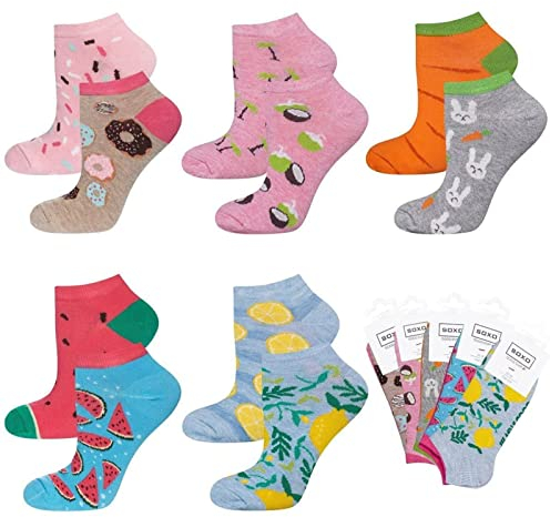 soxo Lustige Socken Damen Sneaker Damensocken Socks Women Geschenke Für Frauen 35-40 Essen 5 Paar