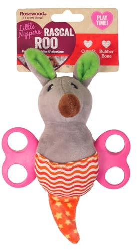 Rosewood Little Nippers Rascal Roo Puppy Toy – Enriching Soft Plush Dog Toy with Rubber Detail – Crinkle and Squeak Teething Toy for Puppies – Small Dog Chew Toy for Play and Comfort