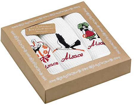 Set aus 3 Waffelgewebe-Geschirrtüchern Broderie Alsace Blanc 40 X 60 weiß 40 x 60 cm Winkler