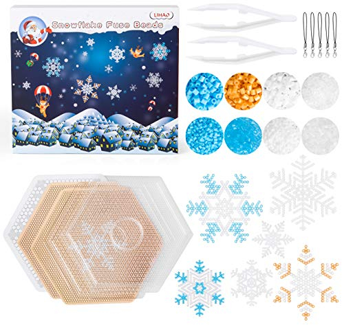 LIHAO 4000 Bügelperlen Weihnachten Steckperlen Set mit Steckplatte Zubehör Schneeflocken Muster in Geschenkpackung (MEHRWEG)