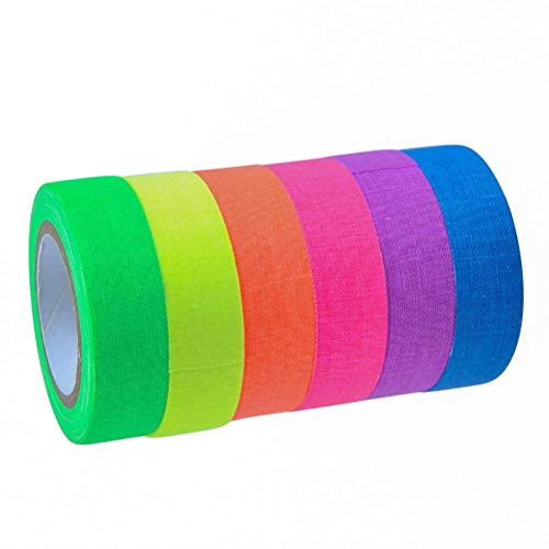Neon Klebeband,6 Pack Fluoreszierende Tape 6 Farben Fluoreszierend Klebeband UV Aktiv Schwarzlicht Klebeband Neon Gaffa Tape für Parteien Dekorationen