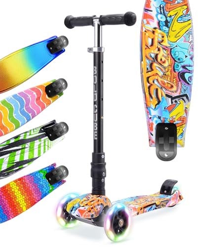 BOLDCUBE Big Fold | 3 Räder Roller 5-10 J. | LED Leuchtenden Räder | Klappbar | Lenker Höhenverstellbar 65 bis 89 cm