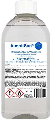 AseptiSan Desinfektionsmittel 500 ml – VAH gelistet – für Hände & Flächen – farb- & duftfrei – BAuA-Nr. N-87135 – zertifiziert nach EN 1500 & EN 14476 – Made in Germany