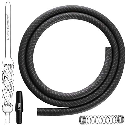 Kaya Shisha Schlauch Set [4-teilig] mit Glas-Mundstück, Silikonschlauch [150cm] Kickschutz und Schlauchadapter (Curly Carbon 2)