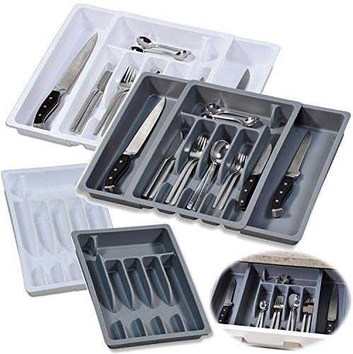 LS-LebenStil Schubladeneinsatz Besteckkasten Grau 29-50cm Kunststoff