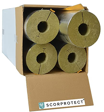 Scorprotect® voller Karton Alukaschierte Rohrschale Rohrisolierung Steinwolle mit 0.040 Wärmeleitfähigkeit (Steinwolle, 64 x 60 mm x 1 Meter)