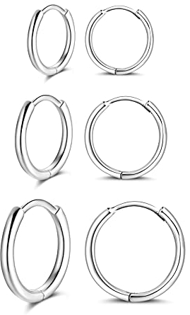 Shuxin 925 Sterling Silber Creolen Set - 3 Paare Kleine Runde Ohrringe für Damen und Herren - Durchmesser in 10, 12, 14mm