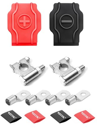 Recoil ZBT Military Spec Battery Terminal Top Post Set, for Car, Truck, Boats, RV, Vessels, One Pair with Durable Silicone Cover (Positive & Negative), Four Copper Lugs and Heat-shrink Tubing