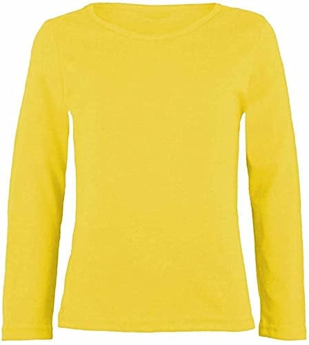 LUXE DIVA Girls Boy Kids Plain Basic Long Sleeve Round Neck T-Shirt Stretch School Tee Top 2-13 Years Yellow