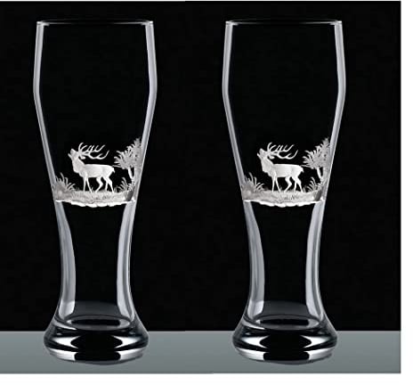 Steinnacher Kisslinger 2 Weißbiergläser Hirsch Dema 0,3l Höhe 20cm 2 er Set mundgeblasen Weizenbierglas