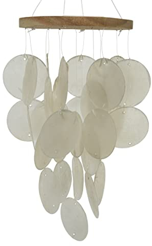 ETC dekorativer maritimer Dekoanhänger Windspiel Muschelmobile mit echten Muscheln, Cremeweiß, ca. 15 x 24 cm lang