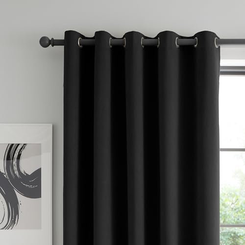 Catherine Lansfield Wilson Velvet Blackout Thermal 90x90 Inch Eyelet Curtains Two Panels Black
