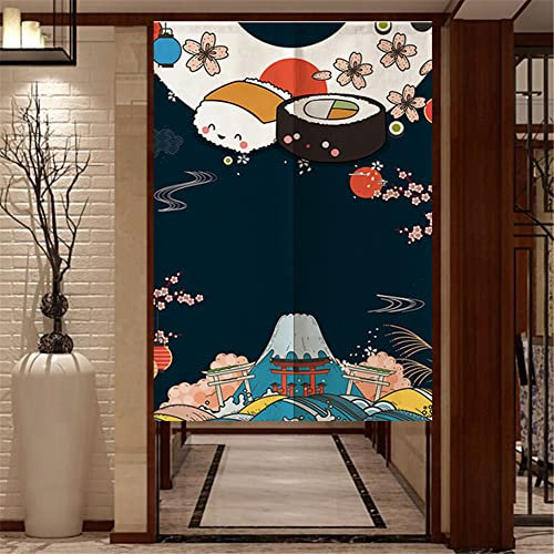 Odot Japanischer Noren Lang Vorhang Türvorhang, Tradition Stil Gardinen Tür Vorhang Tapisseri Leinen Stoff kurz Vorhänge Restaurant Küche Türvorhänge Schattierung (85x150cm,Sushi)