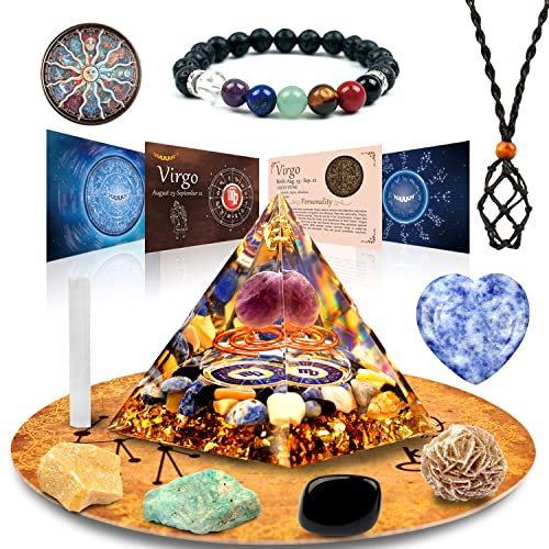 vuUUuv Horóscopo Orgone Pirámide ，Virgo Cristal Curativo Set de Regalo ，Zodiac Signo Piedras a Companion Birthstone, para la Astrología ，Reiki，Energy, Meditación