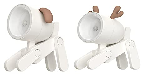 2 Stück LED-nettes Nachtlicht,kreative Hunde-LED-Nachtlicht,süßer Handyständer für Schreibtisch,Mini Cartoon Tiere LED Schreibtischlampe,Mini-Kinder-Nachtlampe,verstellbare Telefonstütze (Beige)