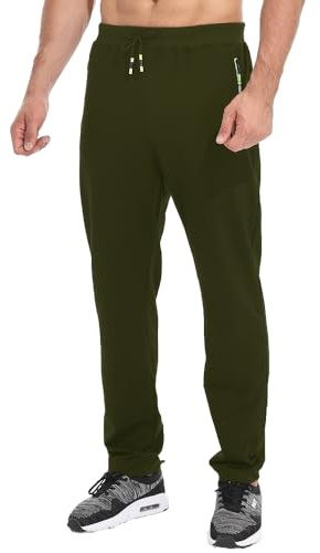 Tansozer Mens Joggers Tracksuit Bottoms Open Hem Cotton Sweatpants Jogging Pants Zip Pockets Green S