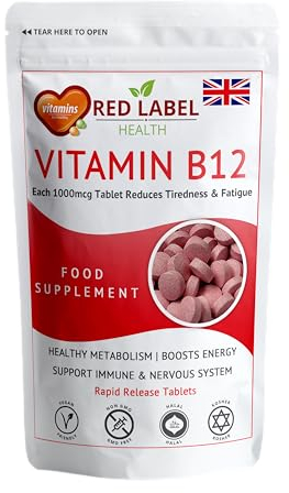 Red Label Health Vitamin B12 Tablets High Strength 1000mcg for Men & Women, Pack of 60 Tablets (2 Months Supply), Methylcobalamin B12 Vitamin for Tiredness and Fatigue, Vegetarian, Vegan