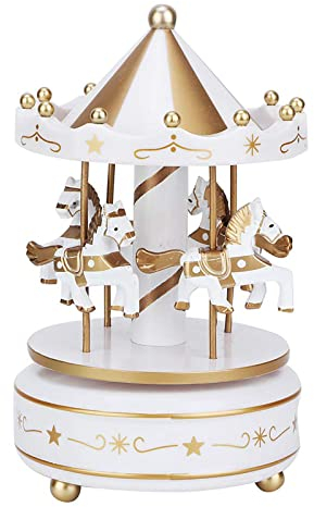 ZPSHYD Karussell Uhrwerk Spieluhr,Karussell Aufzieh Spieluhr,LED Klassische Melodie,Heimdekoration,Geeignet für Hochzeits,Geschenke Mädchen(Weiß)