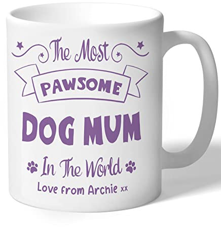 Dog Mum Mug Personalised - Pawsome - Dog Gifts (Lilac Print)