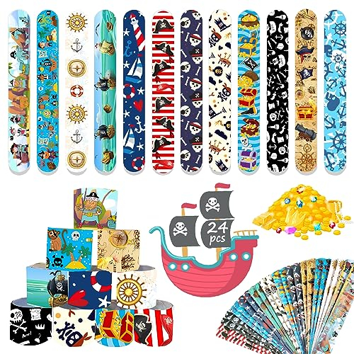 Acuiwer Braccialetti Slap 24 Pezzi Pirata Slap Bracelets Schiaffo Bracciali Gadget Compleanno Bambini Festa Bomboniere Regalo Ragazzi