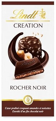 LINDT Chocolat Creation Le Rocher Noir - Plaisir intense de chocolat noir - 150g de saveurs exquises pour vos papilles. - le Lot De 4