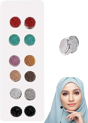 WAHRE 12 Paar Hijab-Magnete, muslimische Mehrzweck-Strasssteine, magnetische Schal-Broschen, runde Hijab-Pins, Hochzeits-Party-Dekorationen