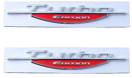 2 Stück Turbo Edition Emblem Autoabzeichen Aufkleber passend für universelle Autos (Silberrot)