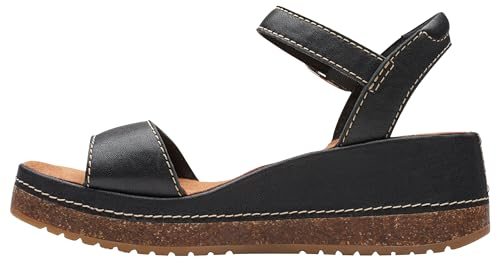Clarks Damen Kassanda Lily Sandale, Black Leather, 38.5 EU